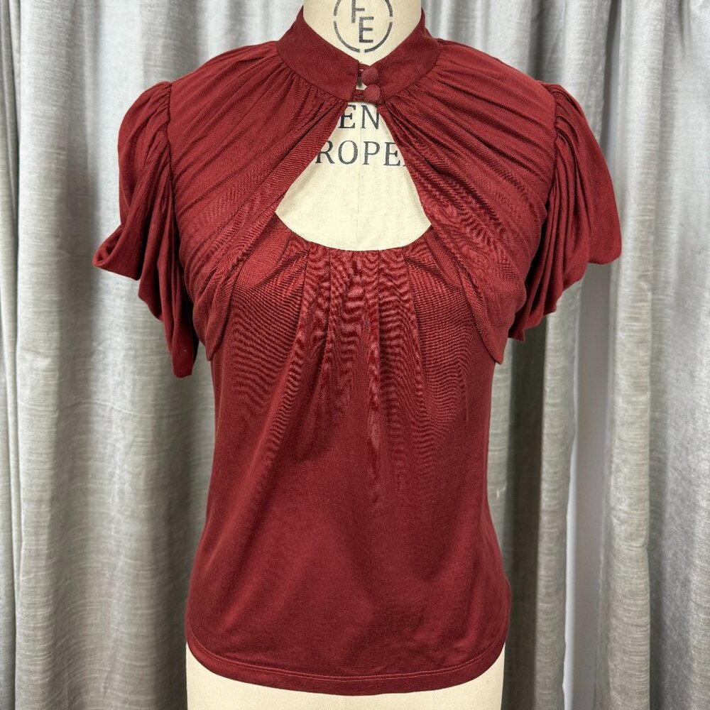 Burgundy Jersey Draped Capelet Top
